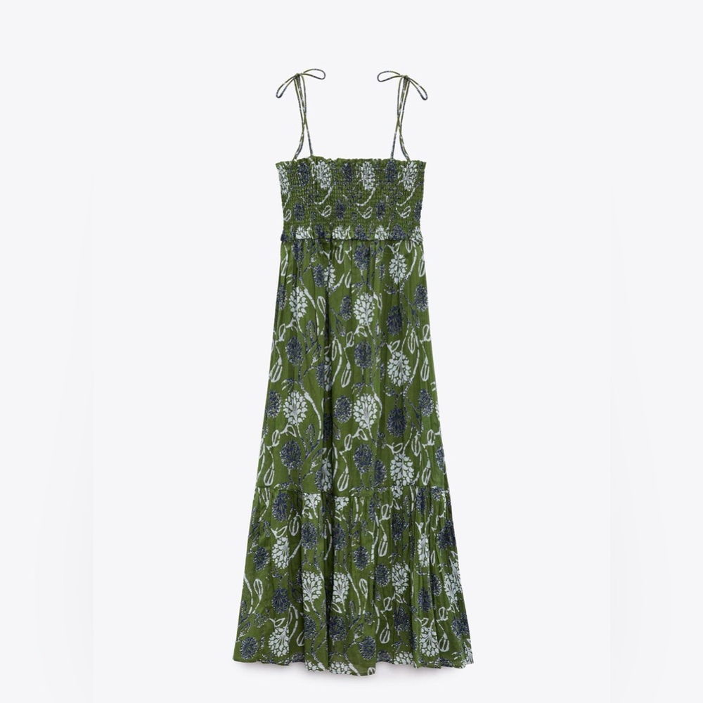 Green printed floral midi dress from Zara size small.